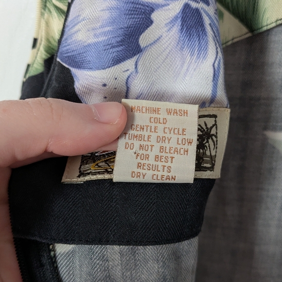 Vintage 100% Silk‎ Tiki Classics Black Tropical Floral Hawiian Midi Dress Size 8 - Picture 7 of 7